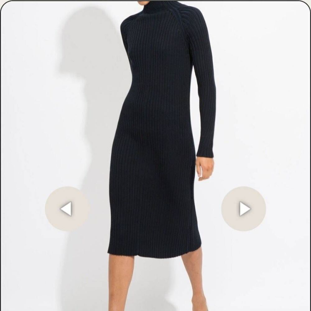 Suzanne Rae Black Knit Sweater‎ Dress Sz XS Ribbed Mock Neck Long Sleeve Italian